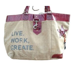 Mona B canvas Live, Work, Create shoulder TOTE bag